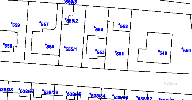 Parcela st. 553 v KÚ Veleslavín, Katastrální mapa
