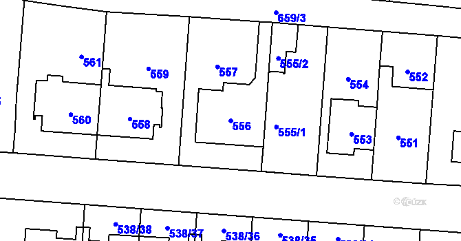 Parcela st. 556 v KÚ Veleslavín, Katastrální mapa