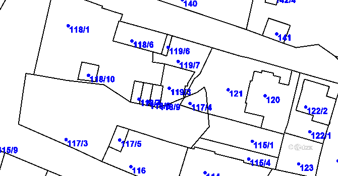 Parcela st. 119/3 v KÚ Veleslavín, Katastrální mapa