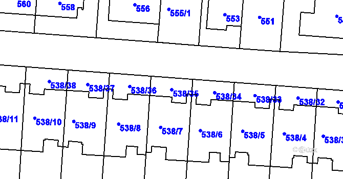 Parcela st. 538/35 v KÚ Veleslavín, Katastrální mapa