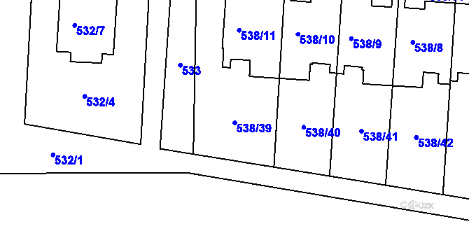 Parcela st. 538/39 v KÚ Veleslavín, Katastrální mapa