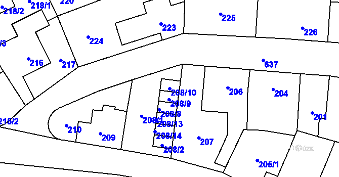 Parcela st. 208/10 v KÚ Veleslavín, Katastrální mapa