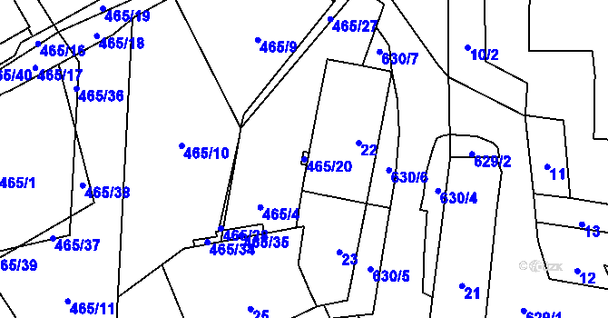 Parcela st. 465/20 v KÚ Veleslavín, Katastrální mapa