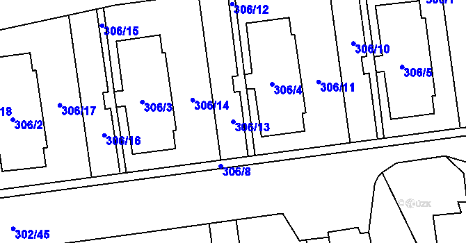 Parcela st. 306/13 v KÚ Veleslavín, Katastrální mapa