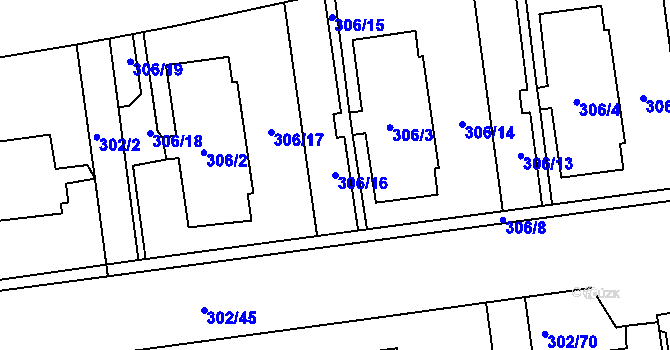 Parcela st. 306/16 v KÚ Veleslavín, Katastrální mapa