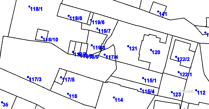 Parcela st. 117/4 v KÚ Veleslavín, Katastrální mapa