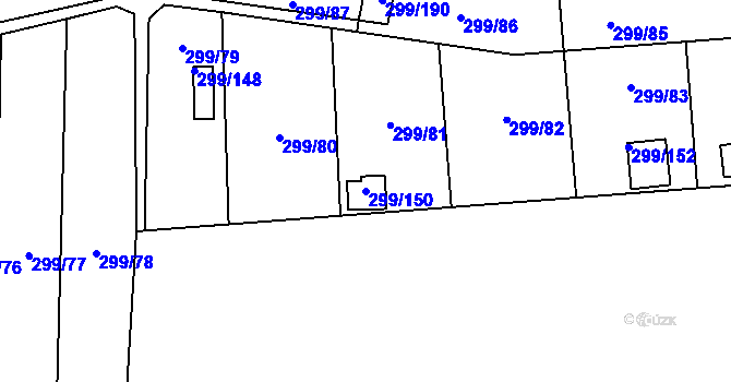 Parcela st. 299/150 v KÚ Veleslavín, Katastrální mapa