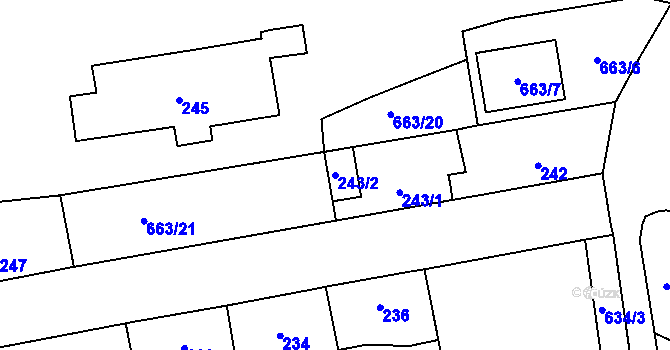 Parcela st. 243/2 v KÚ Veleslavín, Katastrální mapa