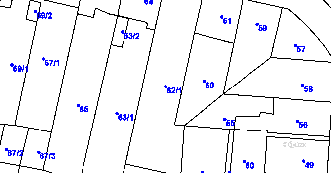 Parcela st. 62/1 v KÚ Veleslavín, Katastrální mapa
