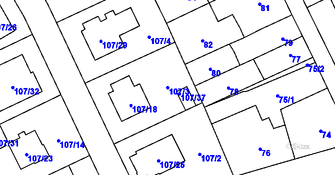 Parcela st. 107/3 v KÚ Vokovice, Katastrální mapa