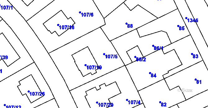 Parcela st. 107/5 v KÚ Vokovice, Katastrální mapa