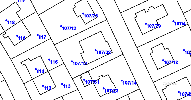 Parcela st. 107/32 v KÚ Vokovice, Katastrální mapa
