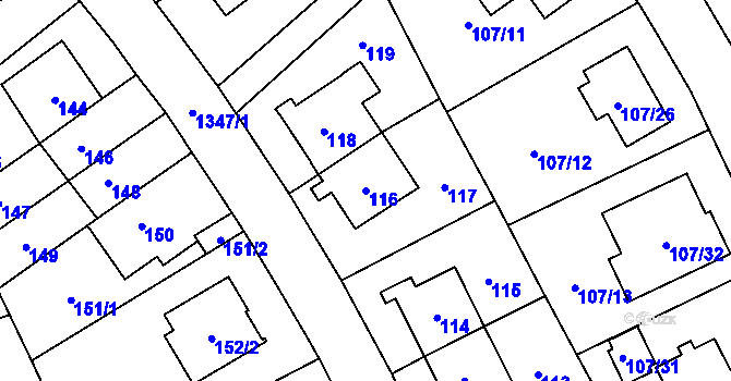 Parcela st. 116 v KÚ Vokovice, Katastrální mapa