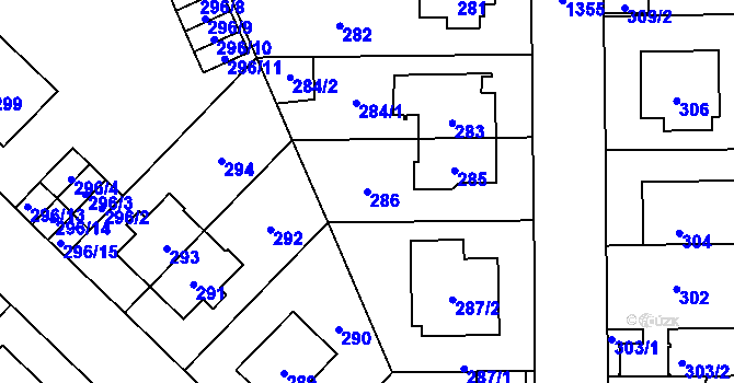 Parcela st. 286 v KÚ Vokovice, Katastrální mapa