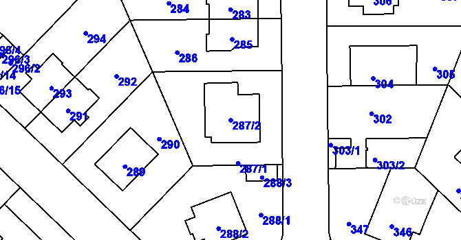 Parcela st. 287/2 v KÚ Vokovice, Katastrální mapa