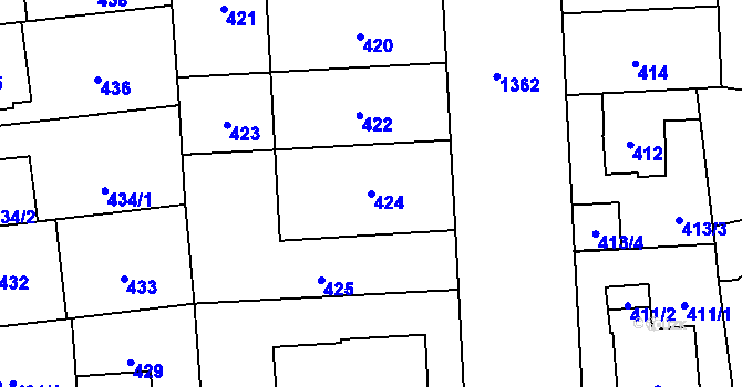 Parcela st. 424 v KÚ Vokovice, Katastrální mapa