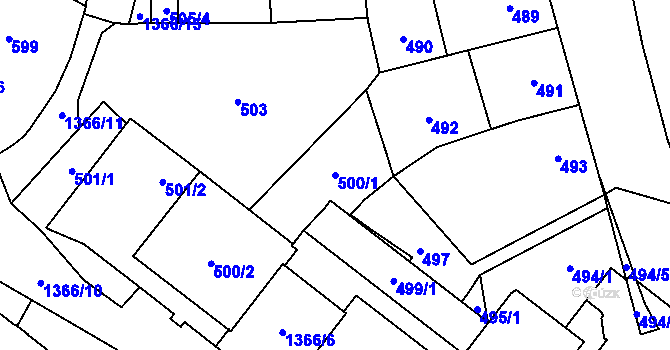 Parcela st. 500/1 v KÚ Vokovice, Katastrální mapa