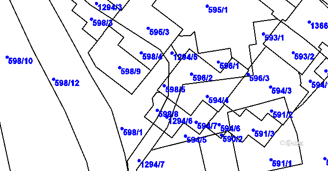 Parcela st. 598/5 v KÚ Vokovice, Katastrální mapa