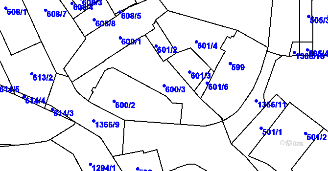 Parcela st. 600/3 v KÚ Vokovice, Katastrální mapa