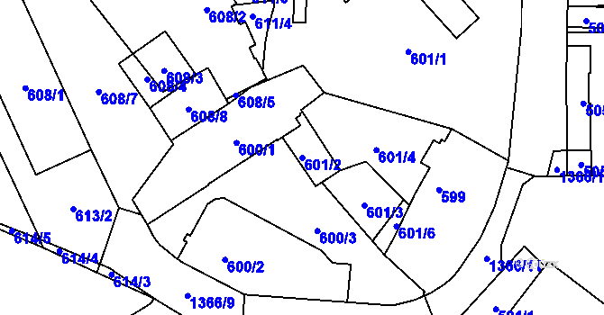 Parcela st. 601/2 v KÚ Vokovice, Katastrální mapa