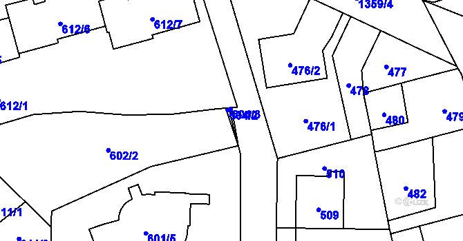 Parcela st. 604/2 v KÚ Vokovice, Katastrální mapa