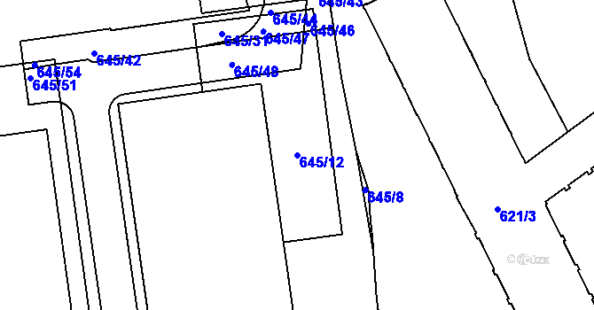 Parcela st. 645/12 v KÚ Vokovice, Katastrální mapa