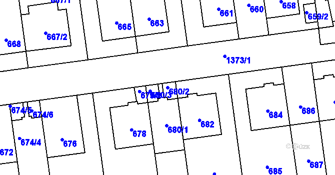 Parcela st. 680/2 v KÚ Vokovice, Katastrální mapa