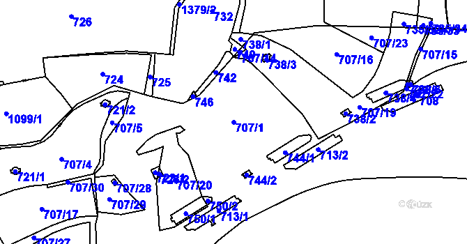 Parcela st. 707/1 v KÚ Vokovice, Katastrální mapa