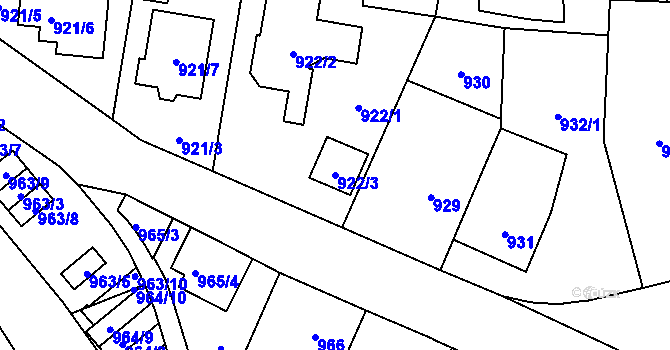 Parcela st. 922/3 v KÚ Vokovice, Katastrální mapa