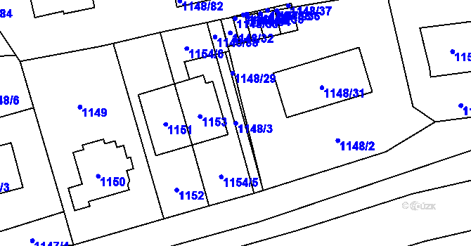 Parcela st. 1148/3 v KÚ Vokovice, Katastrální mapa