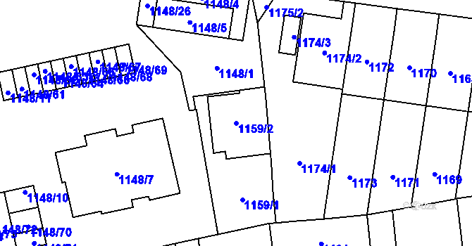 Parcela st. 1159/2 v KÚ Vokovice, Katastrální mapa