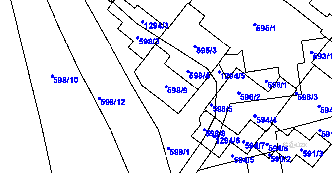 Parcela st. 598/9 v KÚ Vokovice, Katastrální mapa