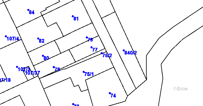 Parcela st. 75/2 v KÚ Vokovice, Katastrální mapa