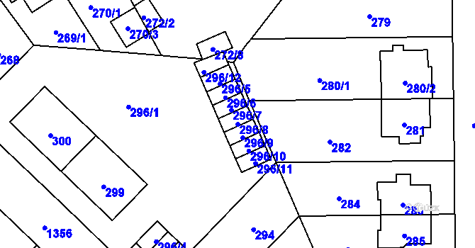 Parcela st. 296/8 v KÚ Vokovice, Katastrální mapa