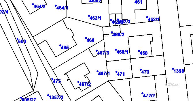 Parcela st. 467/3 v KÚ Vokovice, Katastrální mapa