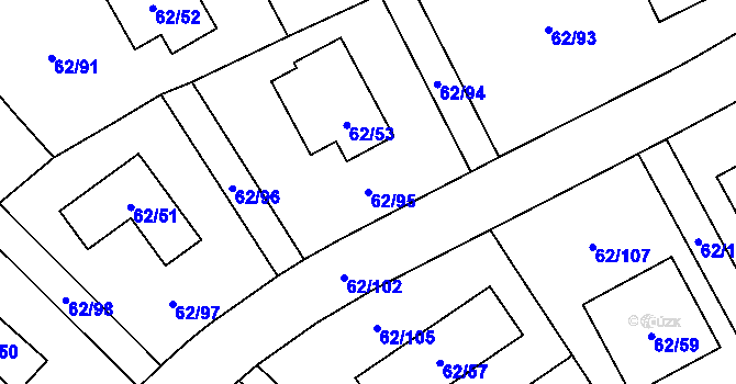 Parcela st. 62/95 v KÚ Vokovice, Katastrální mapa