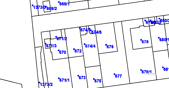 Parcela st. 674/4 v KÚ Vokovice, Katastrální mapa