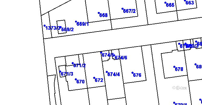 Parcela st. 674/5 v KÚ Vokovice, Katastrální mapa