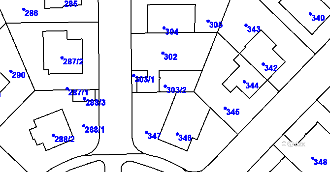 Parcela st. 303/2 v KÚ Vokovice, Katastrální mapa
