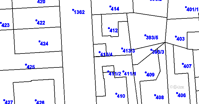 Parcela st. 413/4 v KÚ Vokovice, Katastrální mapa