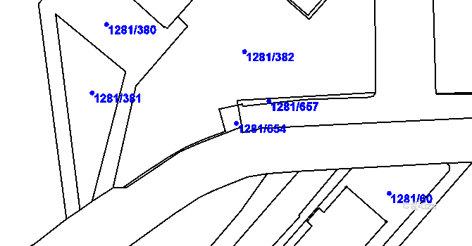 Parcela st. 1281/654 v KÚ Vokovice, Katastrální mapa