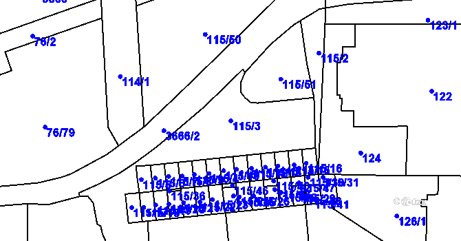 Parcela st. 115/3 v KÚ Břevnov, Katastrální mapa