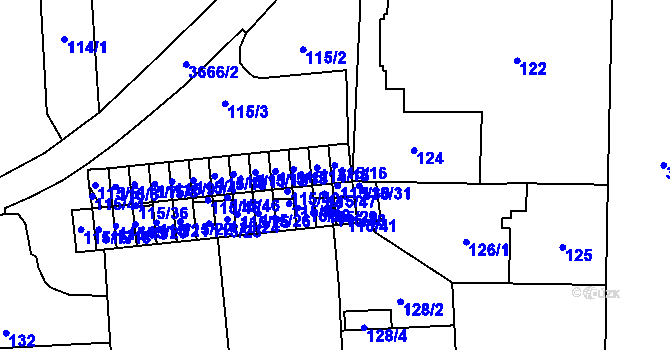 Parcela st. 115/16 v KÚ Břevnov, Katastrální mapa