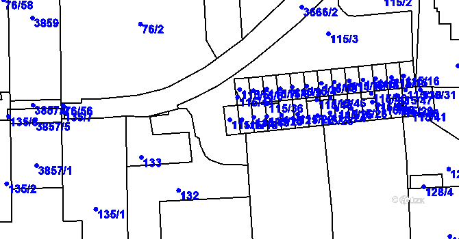 Parcela st. 115/17 v KÚ Břevnov, Katastrální mapa