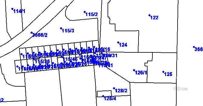 Parcela st. 115/31 v KÚ Břevnov, Katastrální mapa