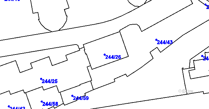 Parcela st. 244/26 v KÚ Břevnov, Katastrální mapa