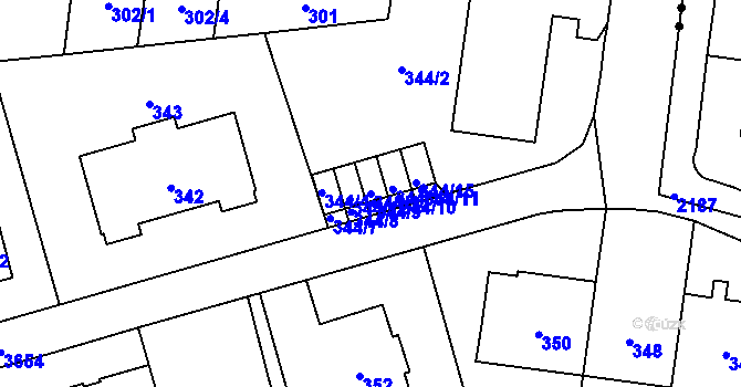 Parcela st. 344/13 v KÚ Břevnov, Katastrální mapa