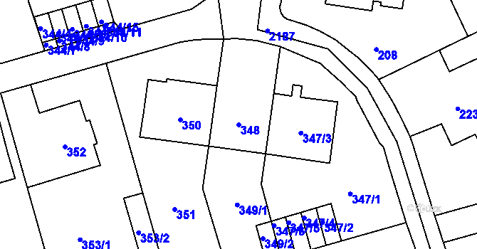 Parcela st. 348 v KÚ Břevnov, Katastrální mapa
