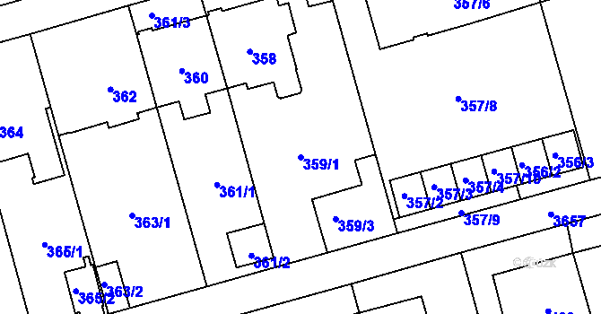 Parcela st. 359/1 v KÚ Břevnov, Katastrální mapa