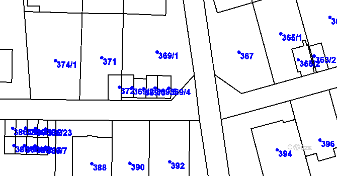 Parcela st. 369/4 v KÚ Břevnov, Katastrální mapa